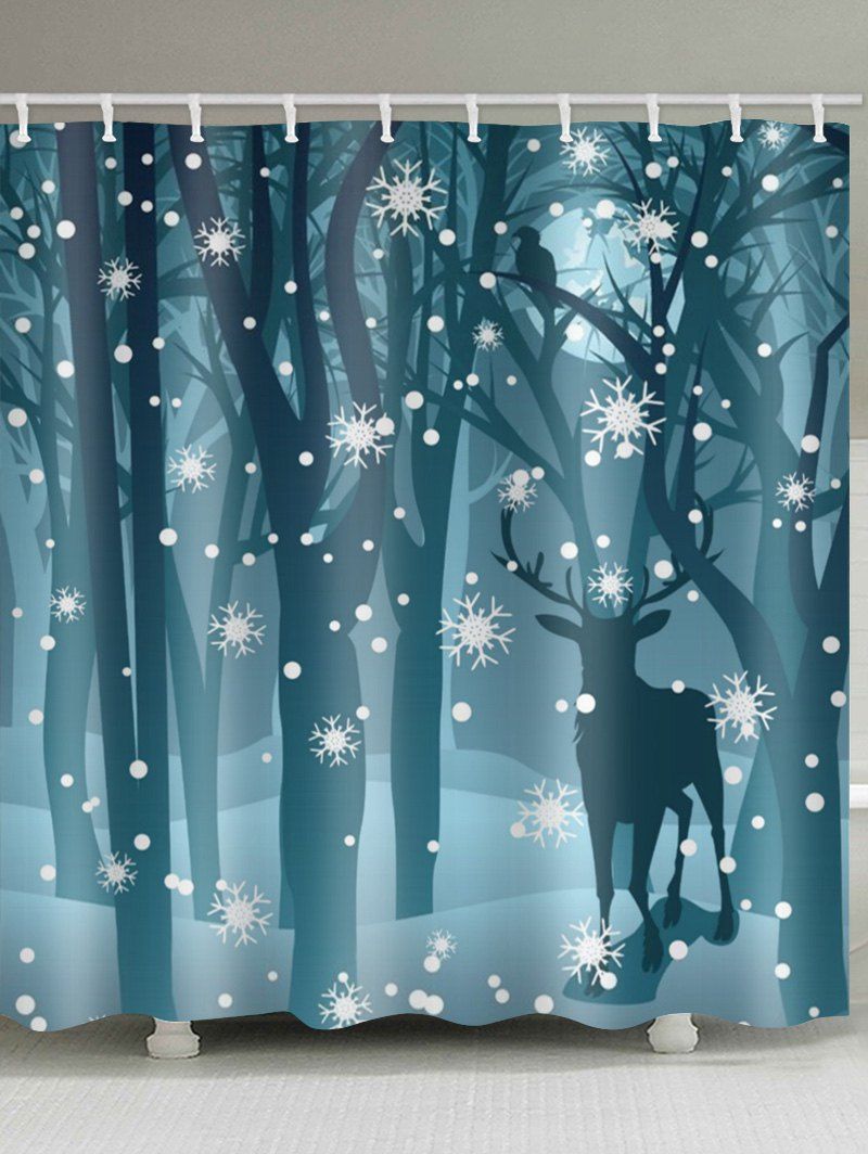 

Deer in the Snow Forest Print Bathroom Shower Curtains, Multi