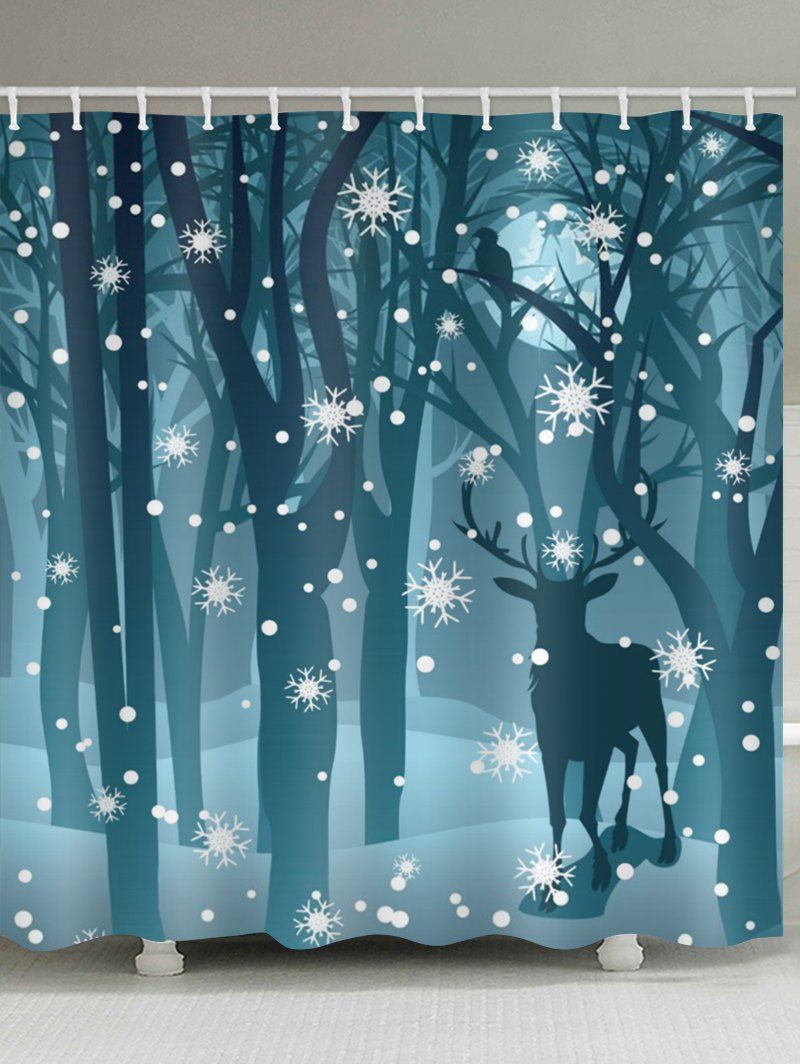 

Deer in the Snow Forest Print Bathroom Shower Curtains, Multi