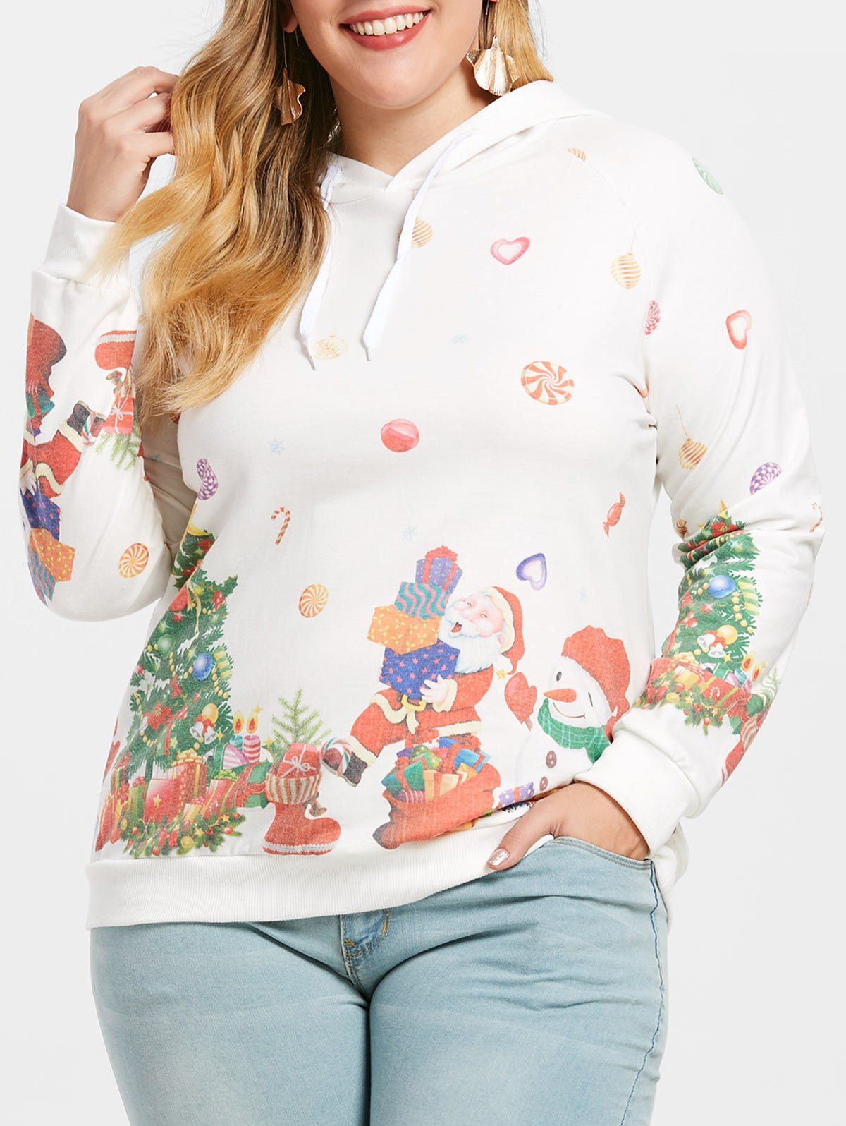 

Christmas Pullover Plus Size Hoodie, White