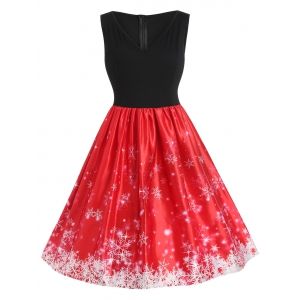 

Plus Size Christmas Snowflake Vintage Flare Dress, Red