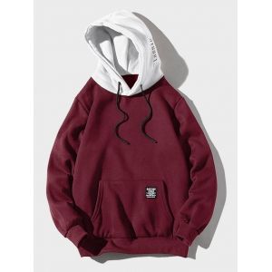 

Contrast Letter Patch Detail Kangaroo Pocket Fleece Hoodie, Firebrick