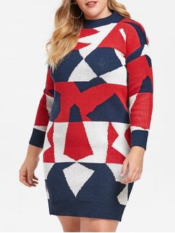Geometric Pattern Plus Size Sweater Dress - RED - ONE SIZE