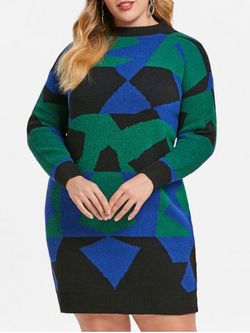 Geometric Pattern Plus Size Sweater Dress - GREEN - ONE SIZE