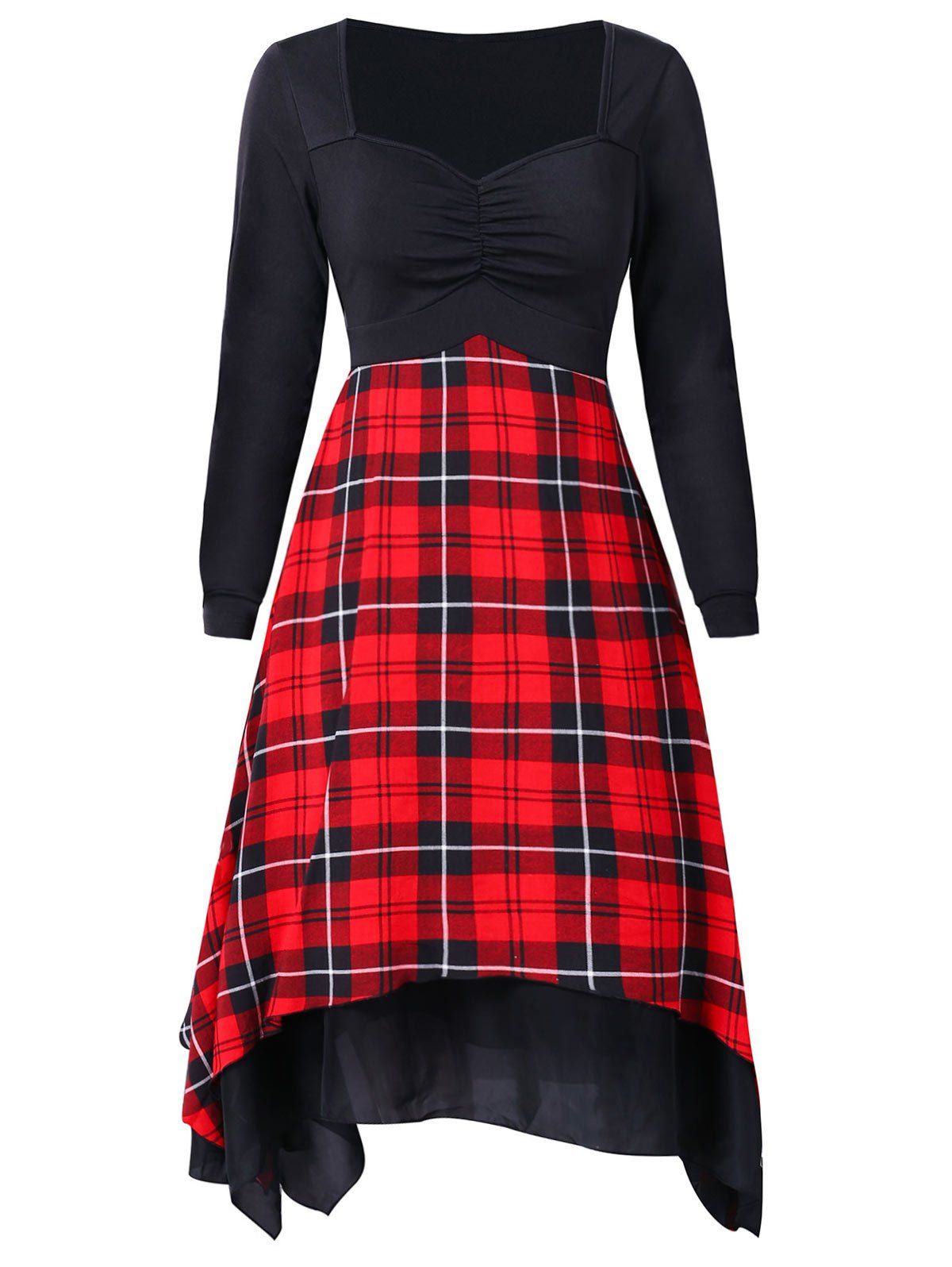 

Plaid Print Vintage Handkerchief Dress, Fire engine red
