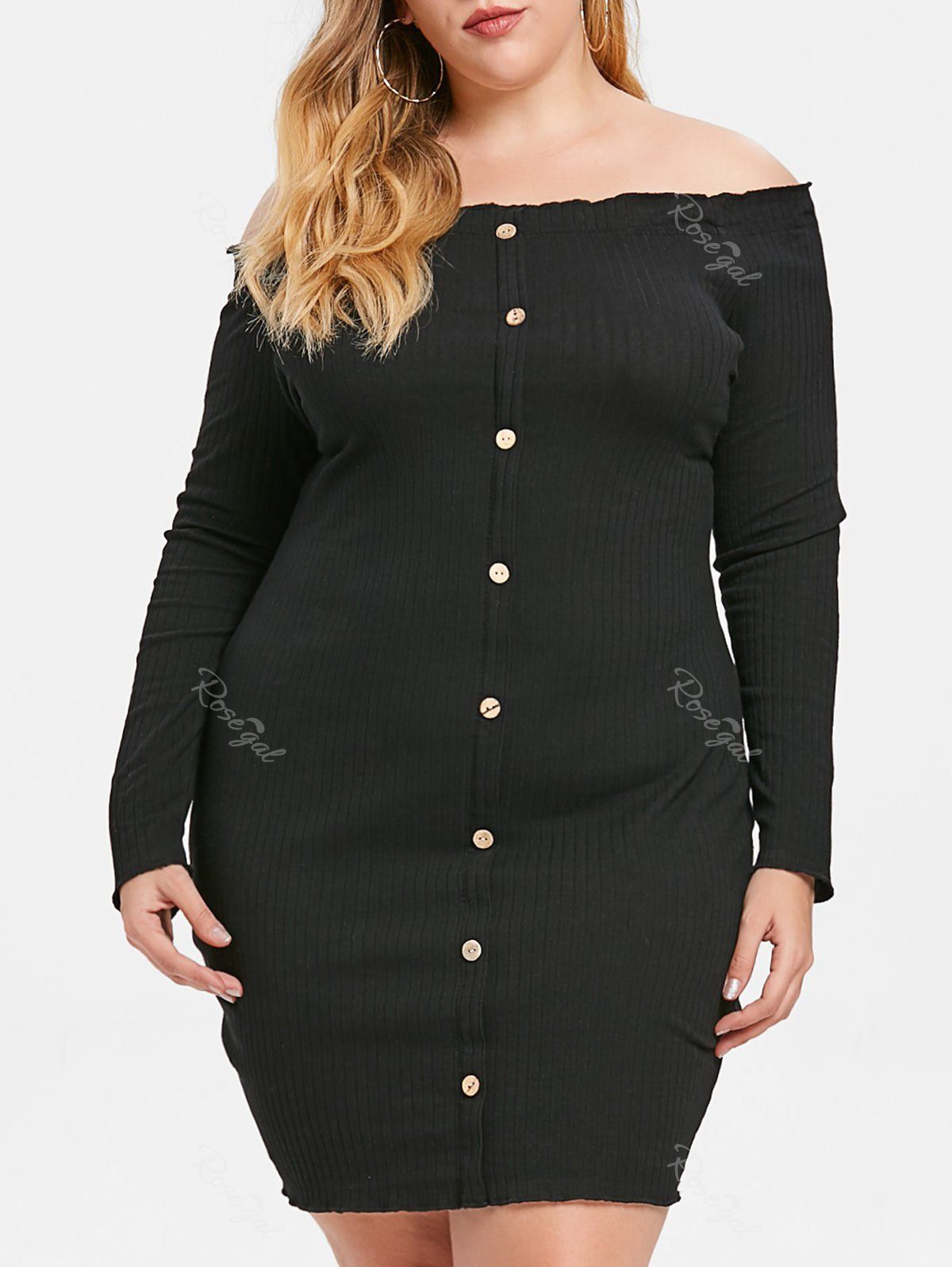 

Ribbed Plus Size Off The Shoulder Dress, Black