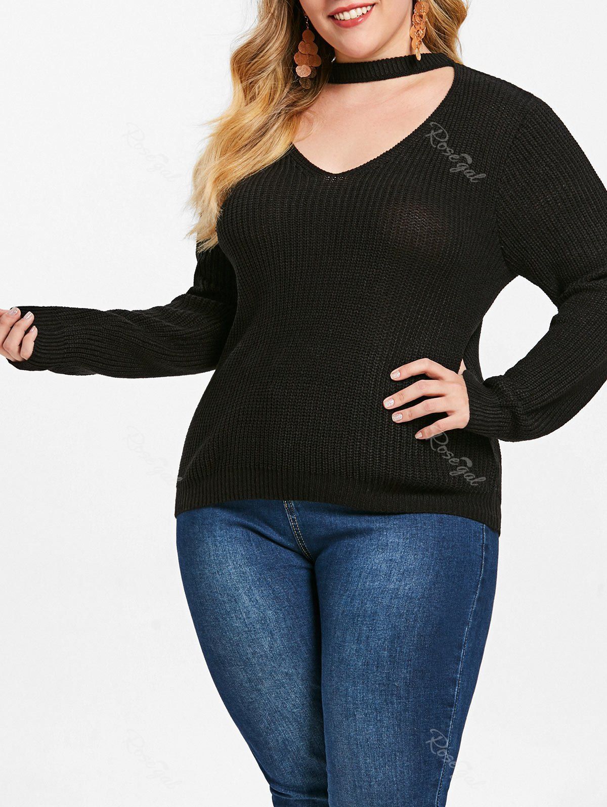 

Plus Size Cut Out Chunky Sweater, Black