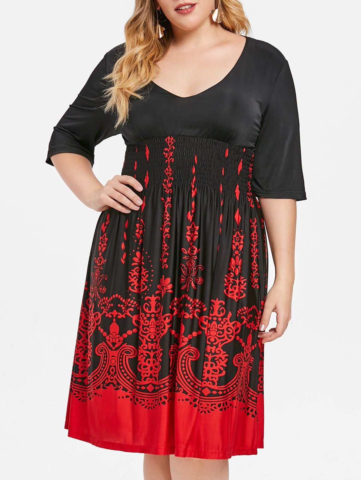 

Printed Stretch Jersey Plus Size Dress, Black