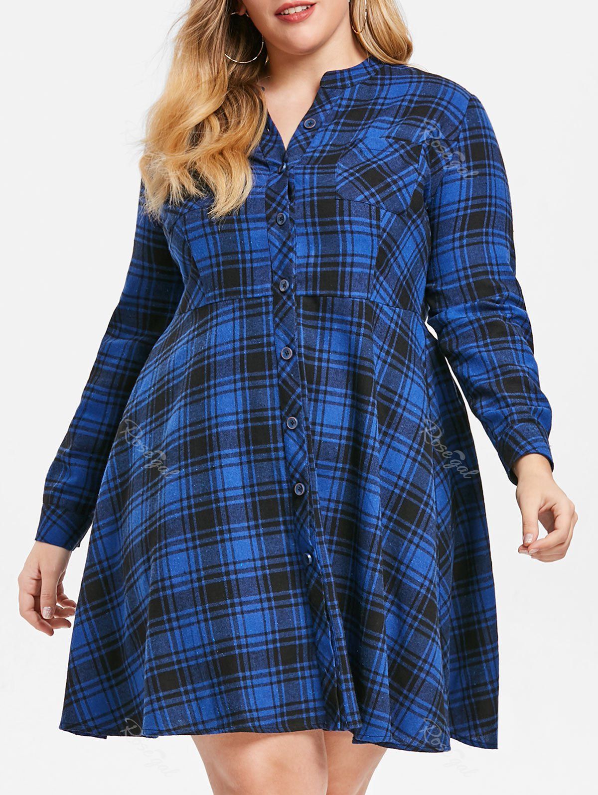 

Plus Size Checked Smock Shirt Dress, Blue