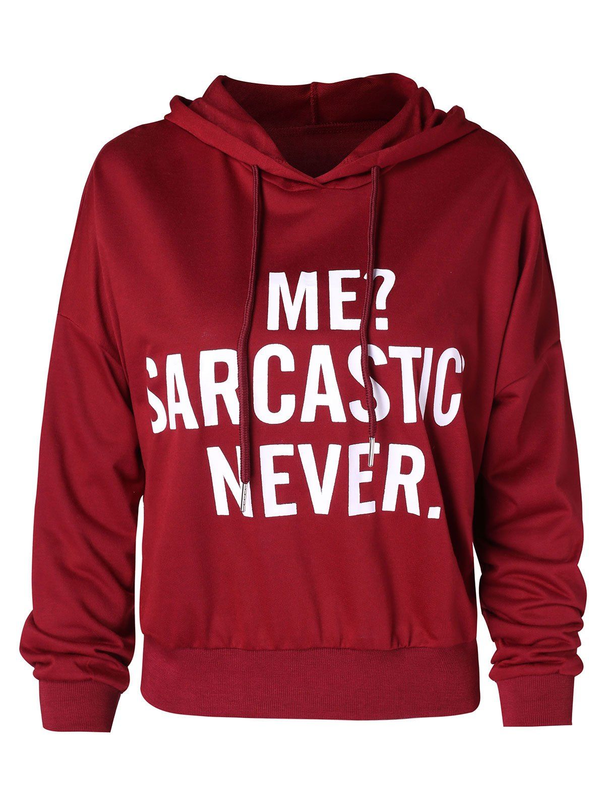 

Letters Print Drawstring Pullover Hoodie, Red wine