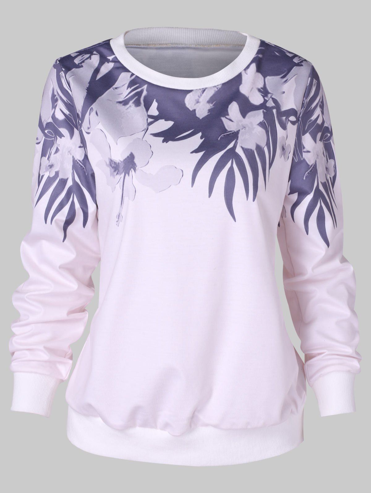 

Flower Print Trim Sweatshirt, White