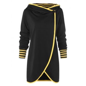 

Hit Color Long Asymmetrical Hoodie, Black