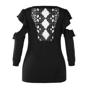 

Plus Size Open Shoulder Lace Insert Knitwear, Black