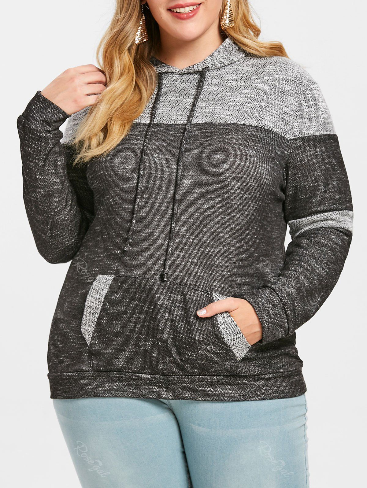 

Plus Size Pouch Pocket Pullover Hoodie, Gray