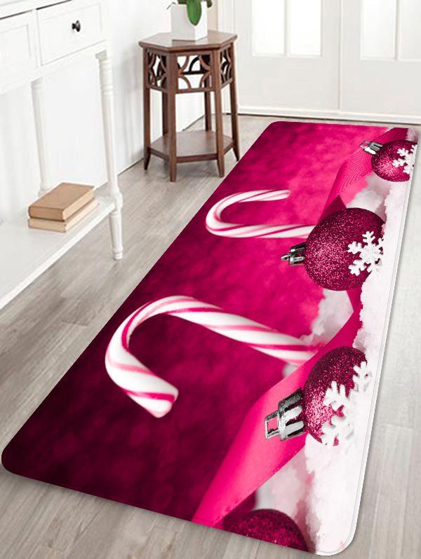 

Christmas Ball and Candy Cane Print Area Rugs, Rose red