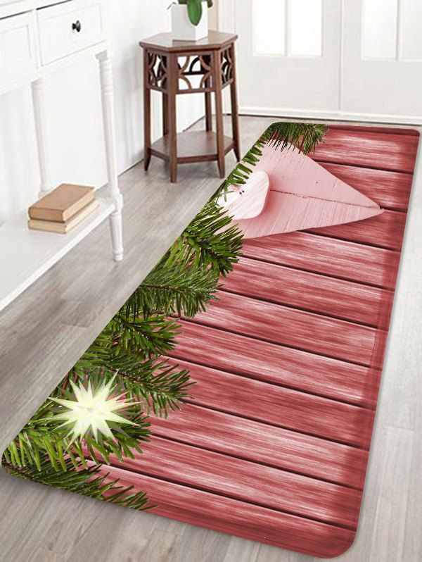 

Christmas Wood Grain Pattern Anti-skid Area Rug, Multi