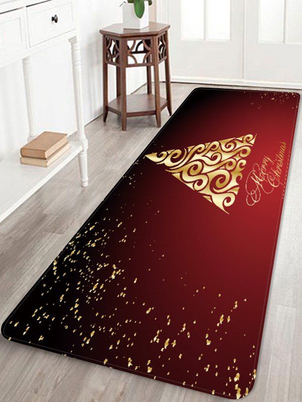 Christmas Tree Pattern Anti-skid Area Rug, Red wine