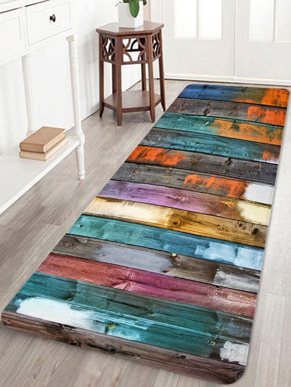 

Colorful Wood Grain Pattern Anti-skid Area Rug, Multi