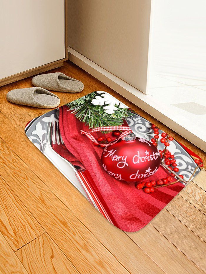 

Christmas Ball Tableware Print Area Rugs, Red