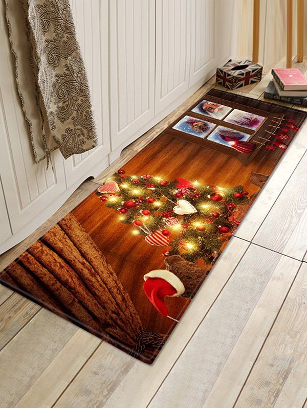 

Shiny Christmas Tree Santa Bear Print Area Rugs, Wood