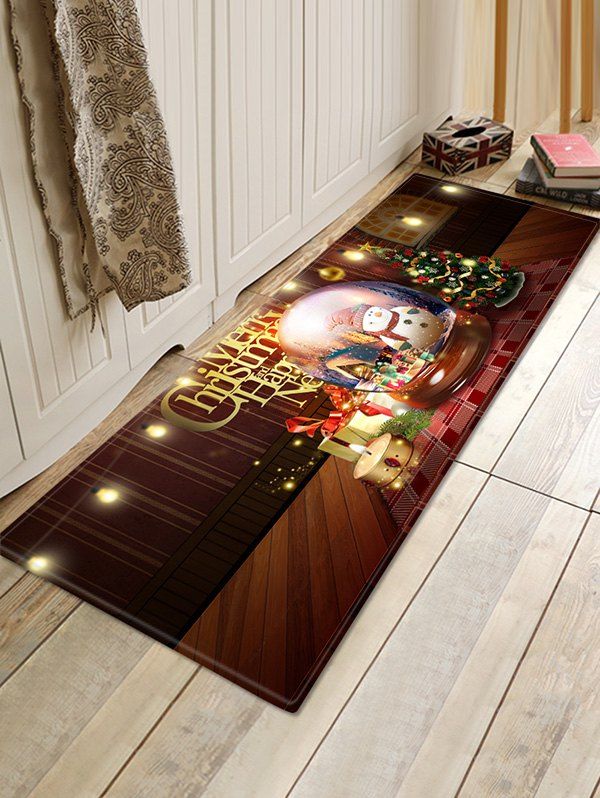 

Christmas Snowman Crystal Ball Tree Gifts Print Area Rugs, Brown