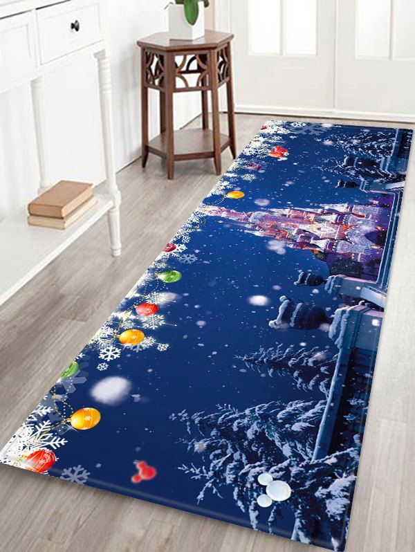 

Christmas Snowy Castle Print Area Rugs, Blue