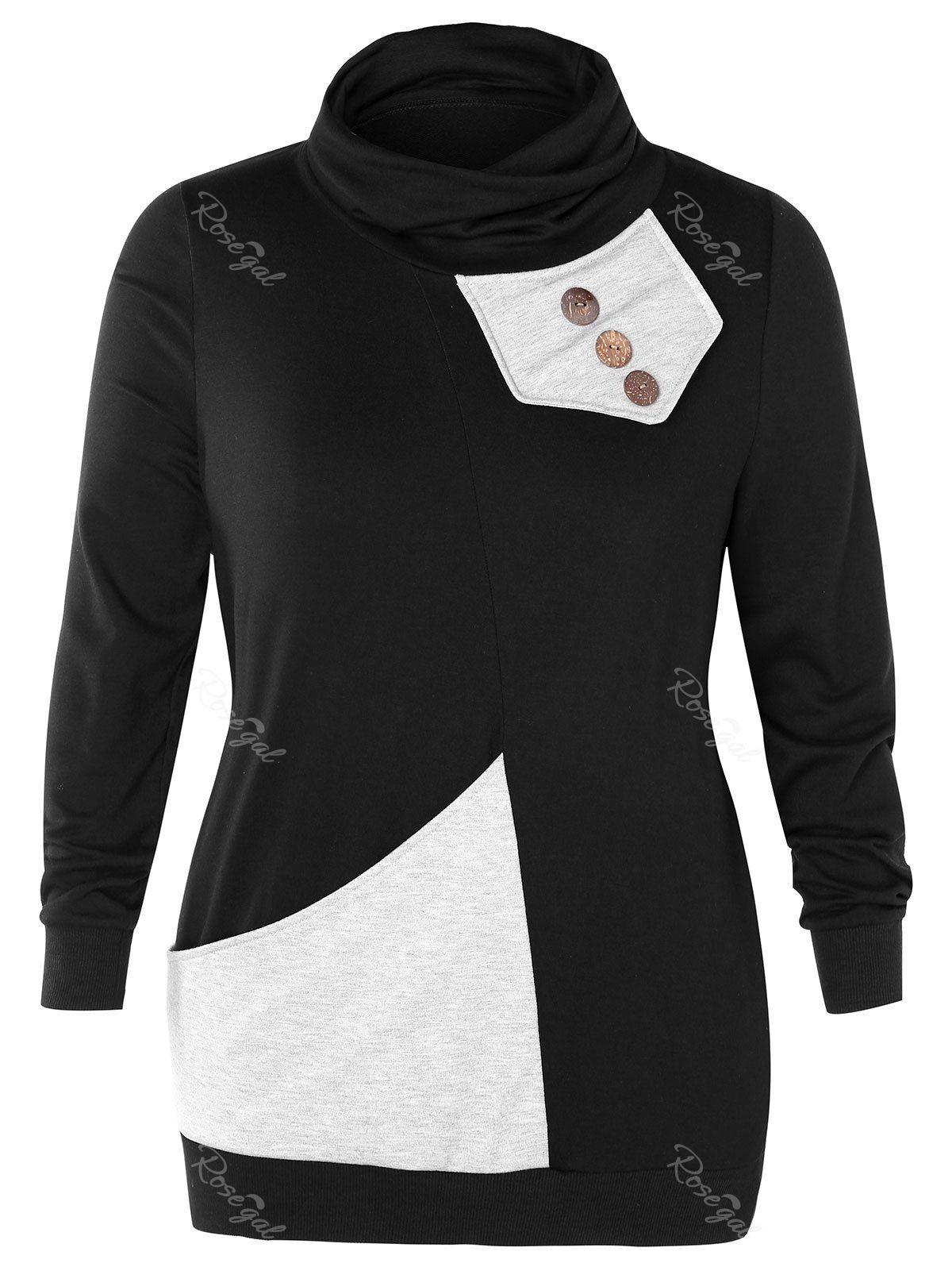 

Cowl Neck Plus Size Button Embellished Sweatshirt, Black