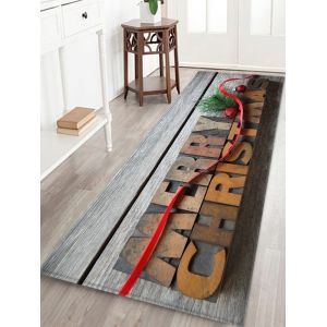 

Merry Christmas Wood Grain Pattern Anti-skid Area Rug, Multi