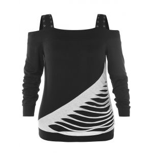 

Cold Shoulder Plus Size Ripped T-shirt, Black