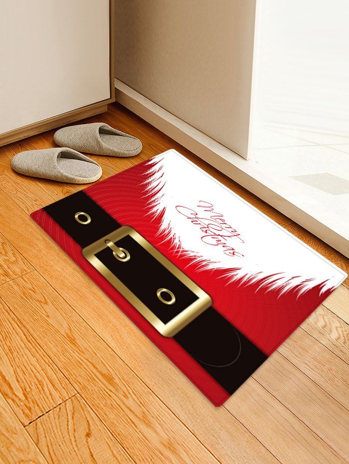 

Christmas Santa Belt Pattern Anti-skid Area Rug, Red