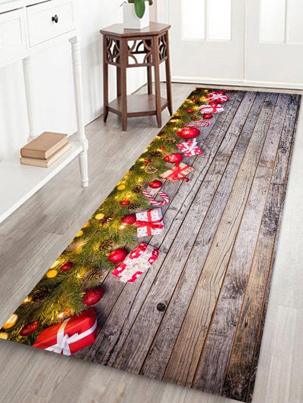 

Christmas Wood Board Gifts Pattern Anti-skid Area Rug, Multi