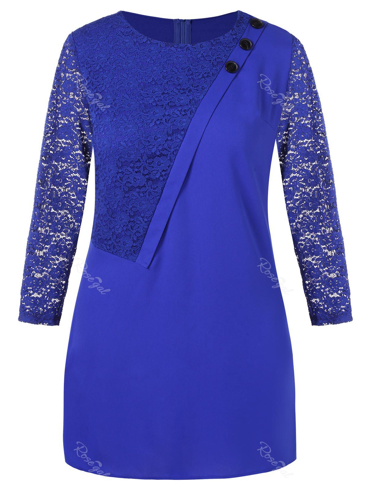 

Plus Size Lace Panel Office Dress, Blue