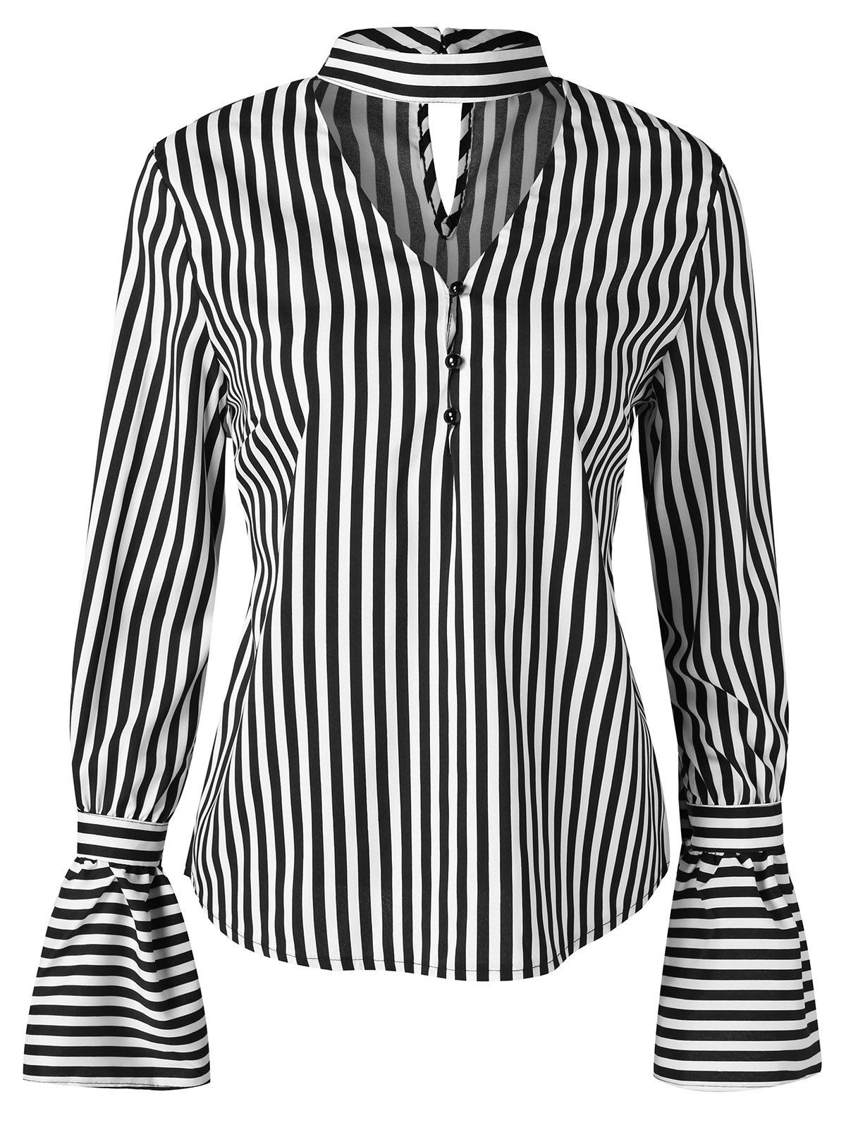 [31% OFF] Cut Out Long Sleeve Vertical Stripe Shirt | Rosegal