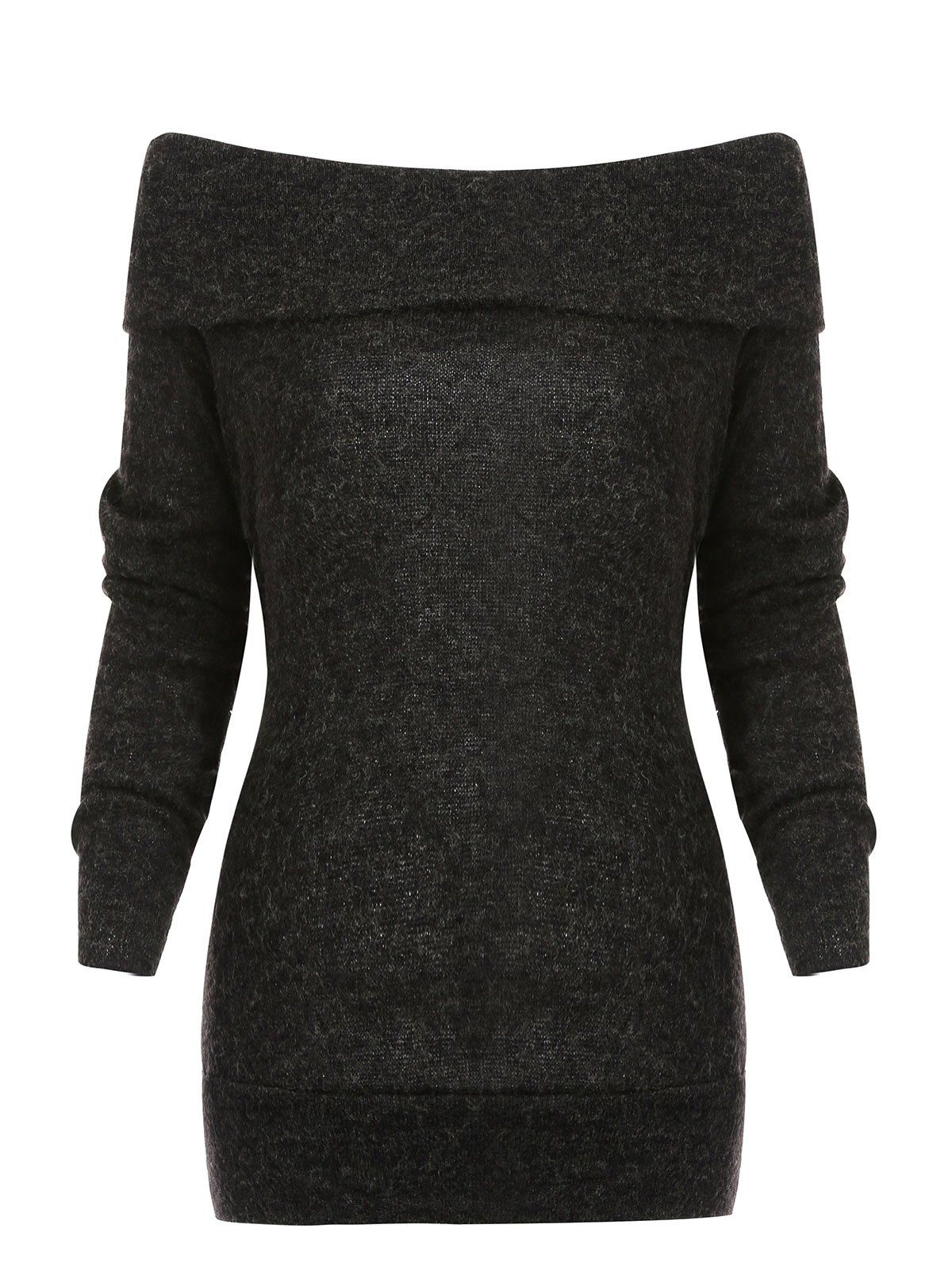 

Off Shoulder Plain Knit Sweater, Black