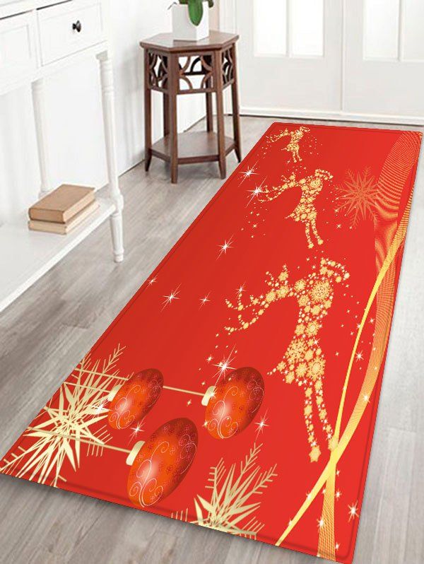 

Christmas Balls Elk Pattern Water Absorption Area Rug, Red