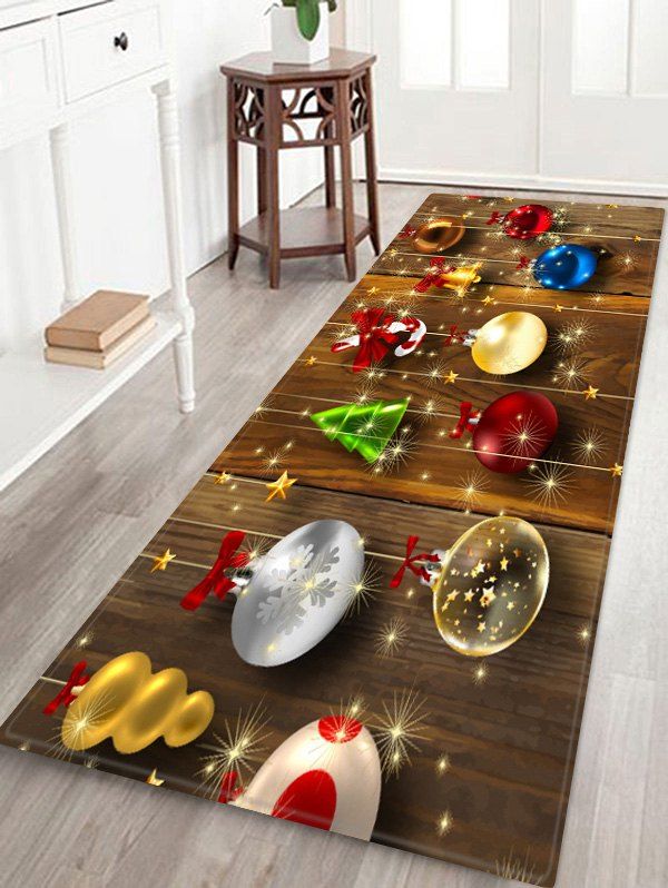 

Christmas Decorations Wood Pattern Anti-skid Area Rug, Multi
