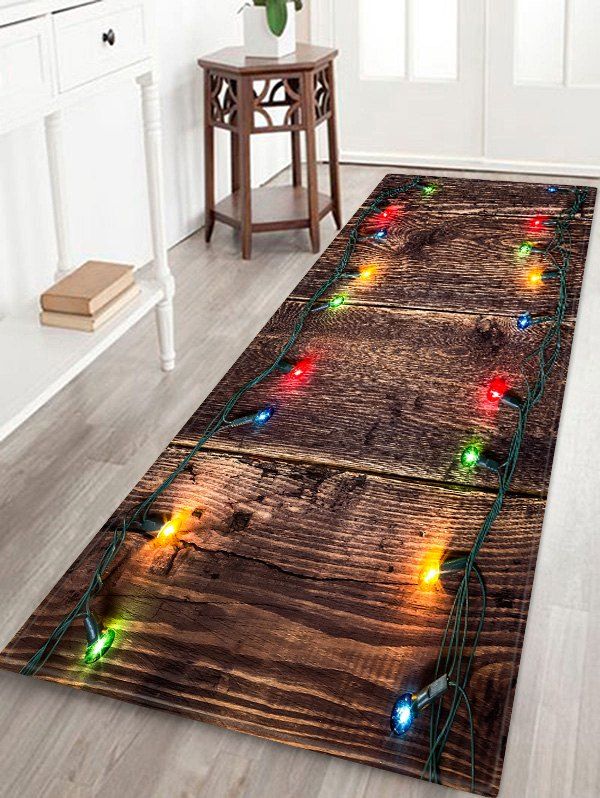 

Christmas Light Wood Pattern Anti-skid Area Rug, Multi