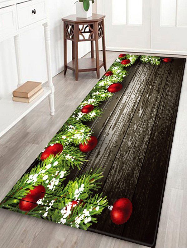 

Christmas Balls Wood Pattern Anti-skid Area Rug, Multi