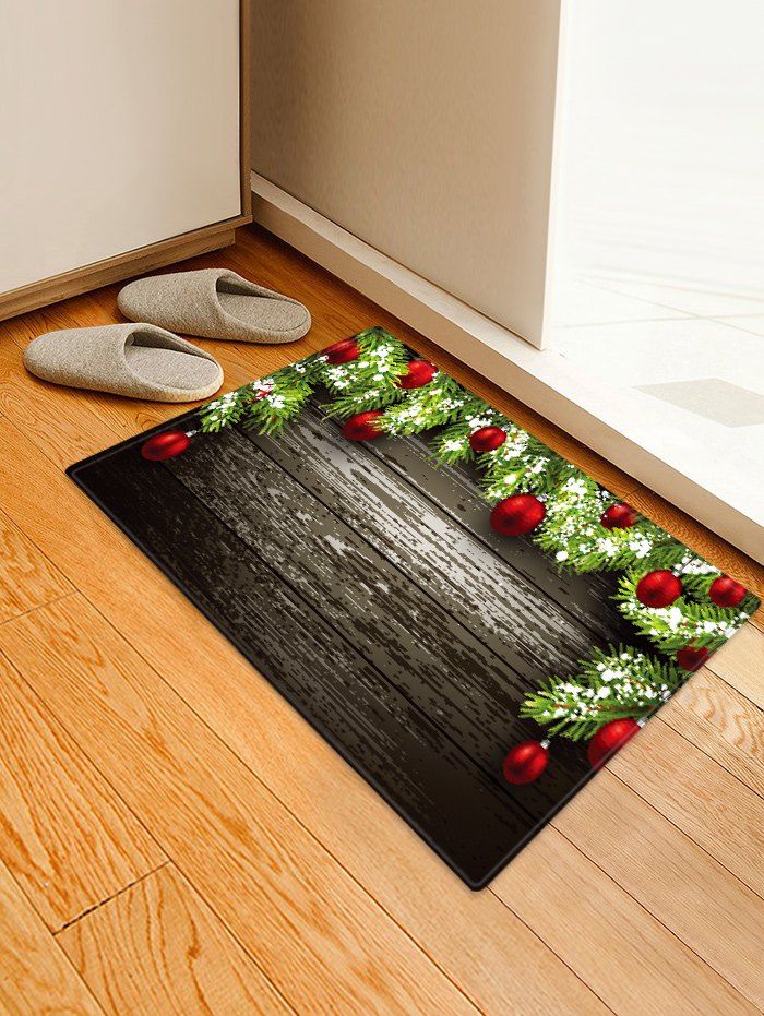 

Christmas Balls Wood Pattern Anti-skid Area Rug, Multi