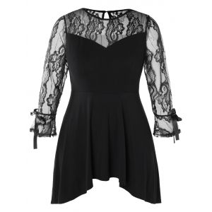 

Plus Size Lace Panel Peplum T-shirt, Black