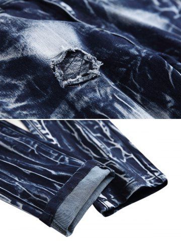 

Destroyed Tie Dye Zip Fly Biker Jeans, Blue