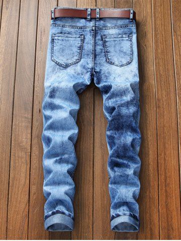 

Tie Dye Ripped Zip Fly Biker Jeans, Blue