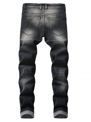 

Ripped Faded Wash Biker Jeans, Black