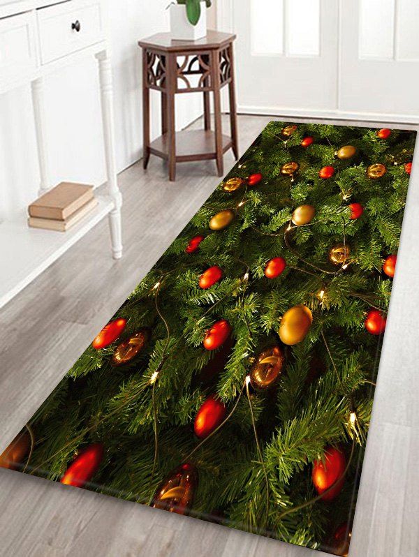 

Christmas Ball and Tree Print Floor Rug, Multi