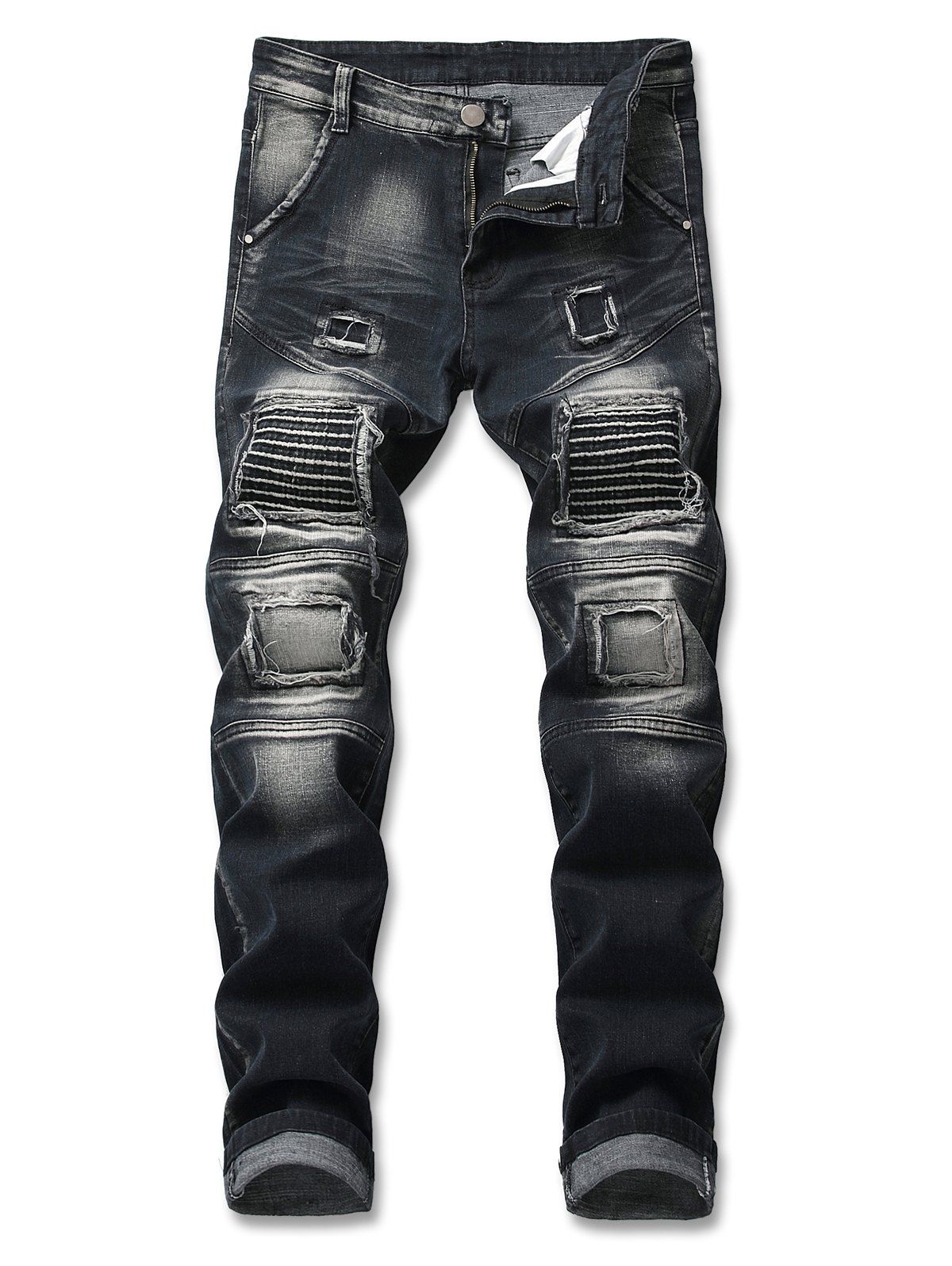 

Ripped Zip Fly Biker Jeans, Graphite black