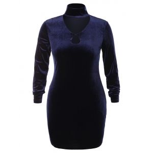 

Plus Size High Neck Cut Out Velvet Dress, Deep blue