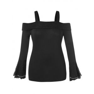 

Plus Size Open Shoulder Flare Sleeve T-shirt, Black