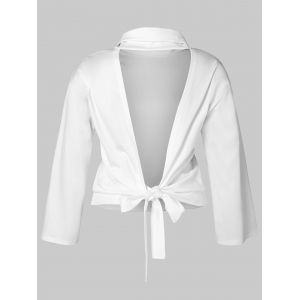 

Plus Size Turtleneck Cut Out Tied T-shirt, White