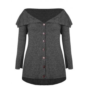 

Plus Size Off Shoulder High Low Knitwear, Gray