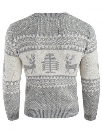 

Christmas Deer Print Crew Neck Sweater, Light gray