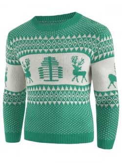 Suéter con cuello redondo y estampado de ciervos de navidad - GREEN APPLE - 2XL